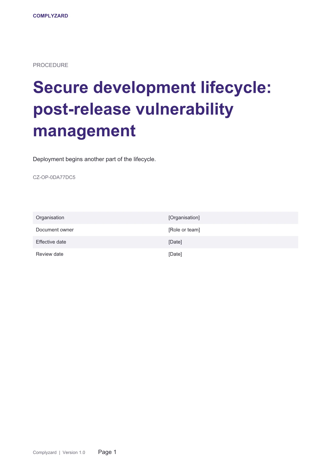 Cover of Secure development lifecycle: post-release vulnerability management