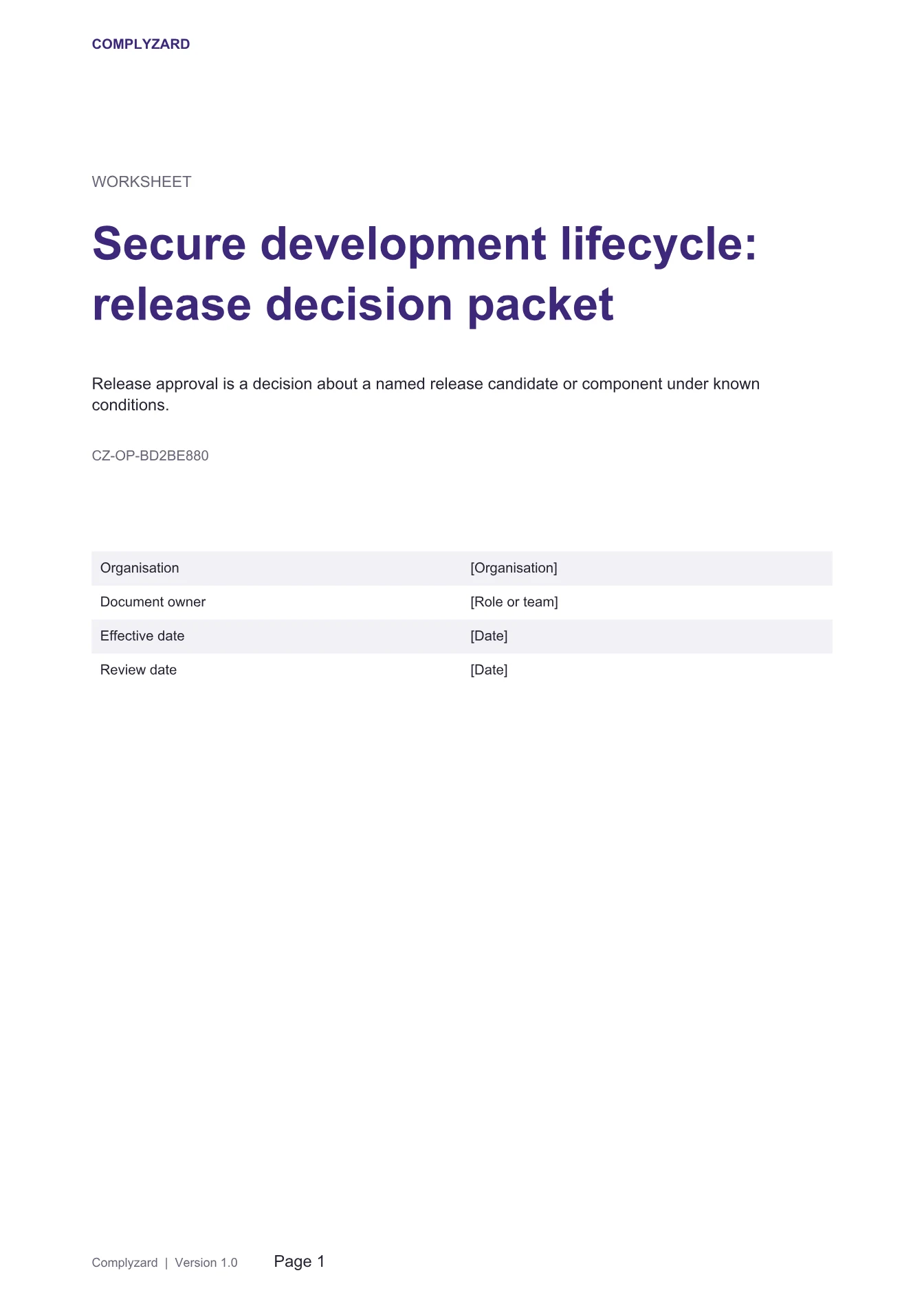 Cover of Secure development lifecycle: release decision packet