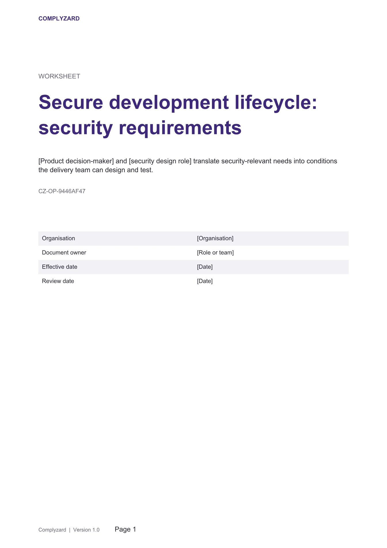 Cover of Secure development lifecycle: security requirements