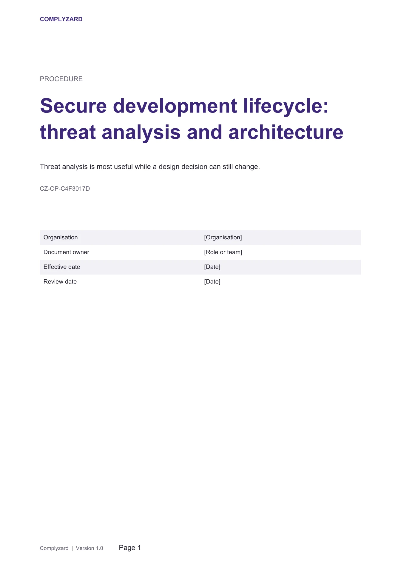 Cover of Secure development lifecycle: threat analysis and architecture