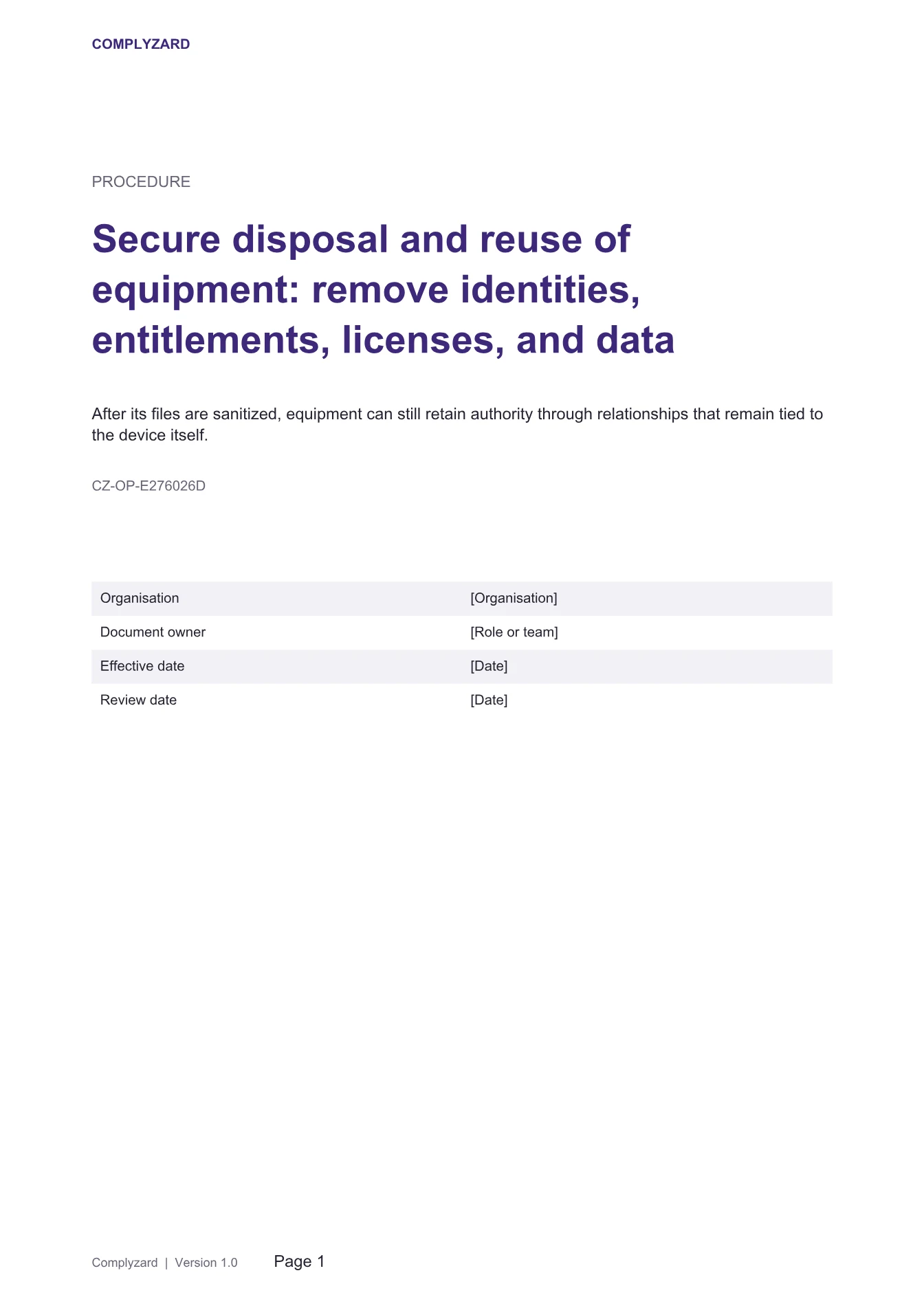 Cover of Secure disposal and reuse of equipment: remove identities, entitlements, licenses, and data