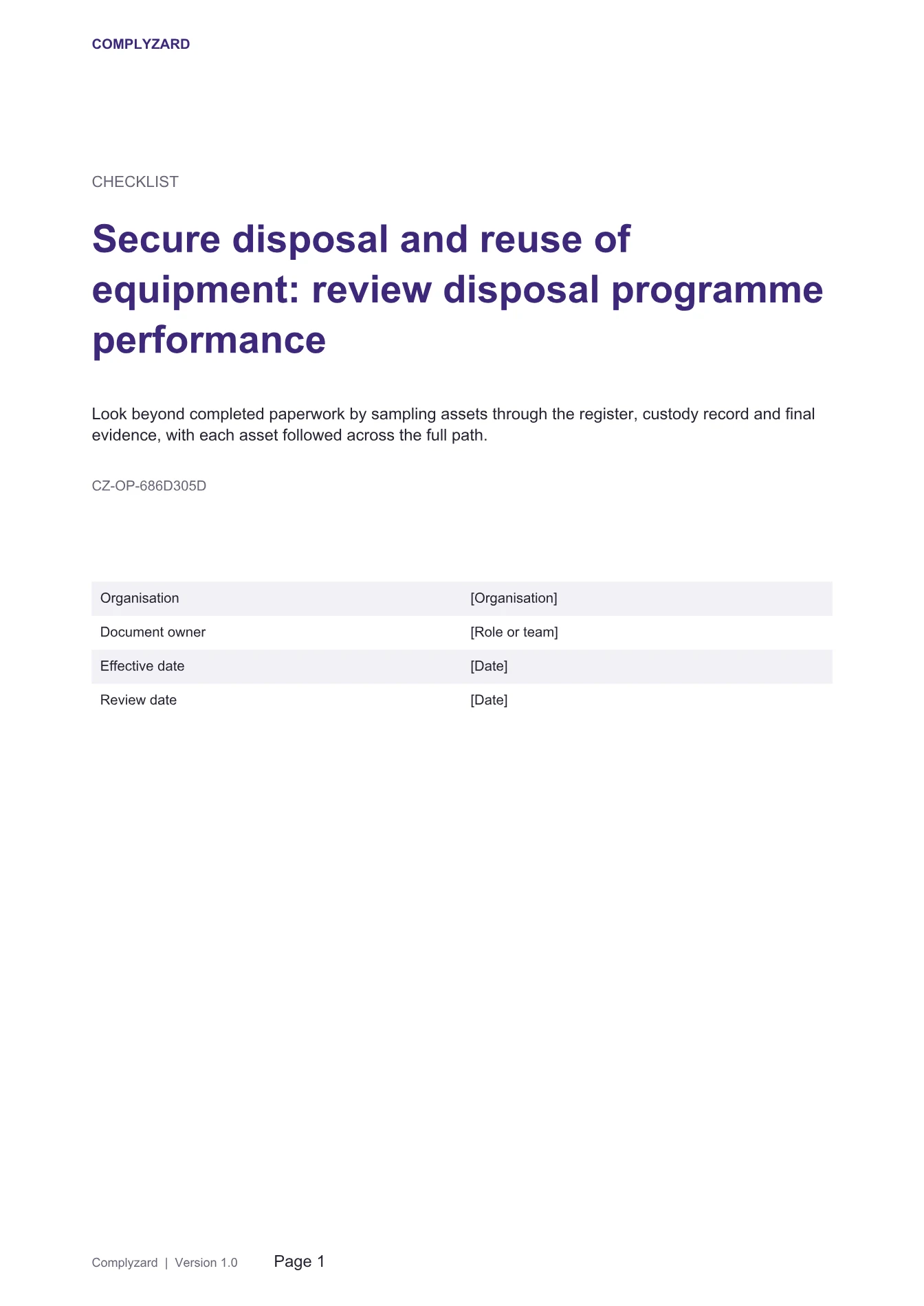Cover of Secure disposal and reuse of equipment: review disposal programme performance