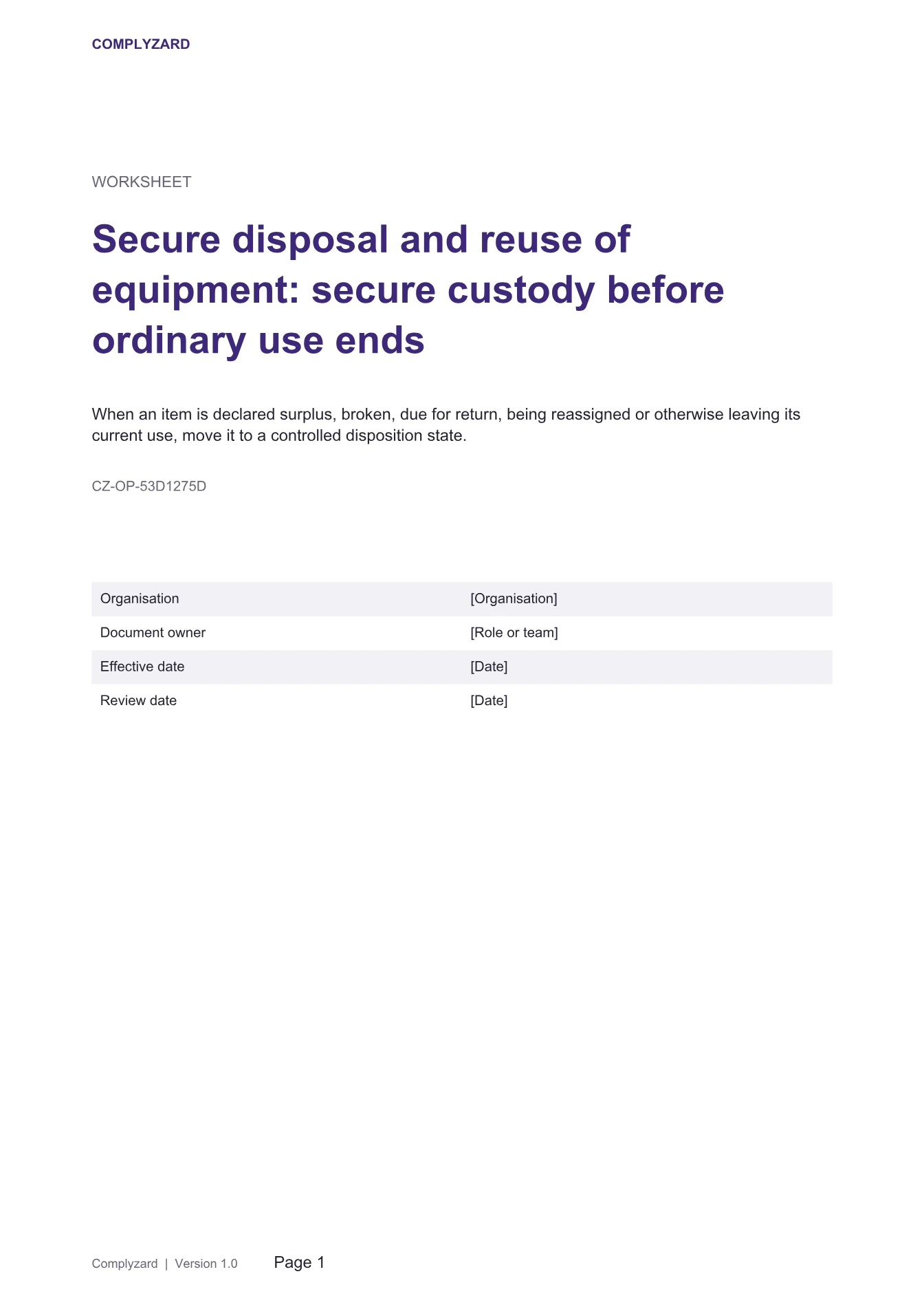 Cover of Secure disposal and reuse of equipment: secure custody before ordinary use ends