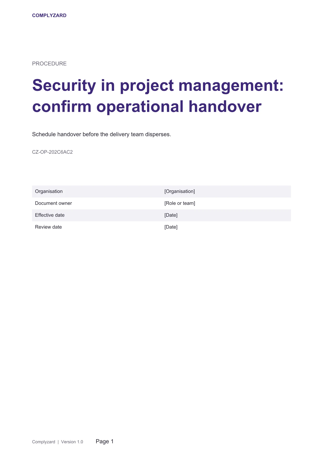 Cover of Security in project management: confirm operational handover