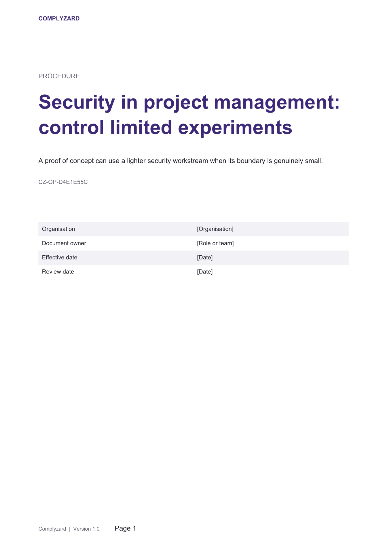 Cover of Security in project management: control limited experiments