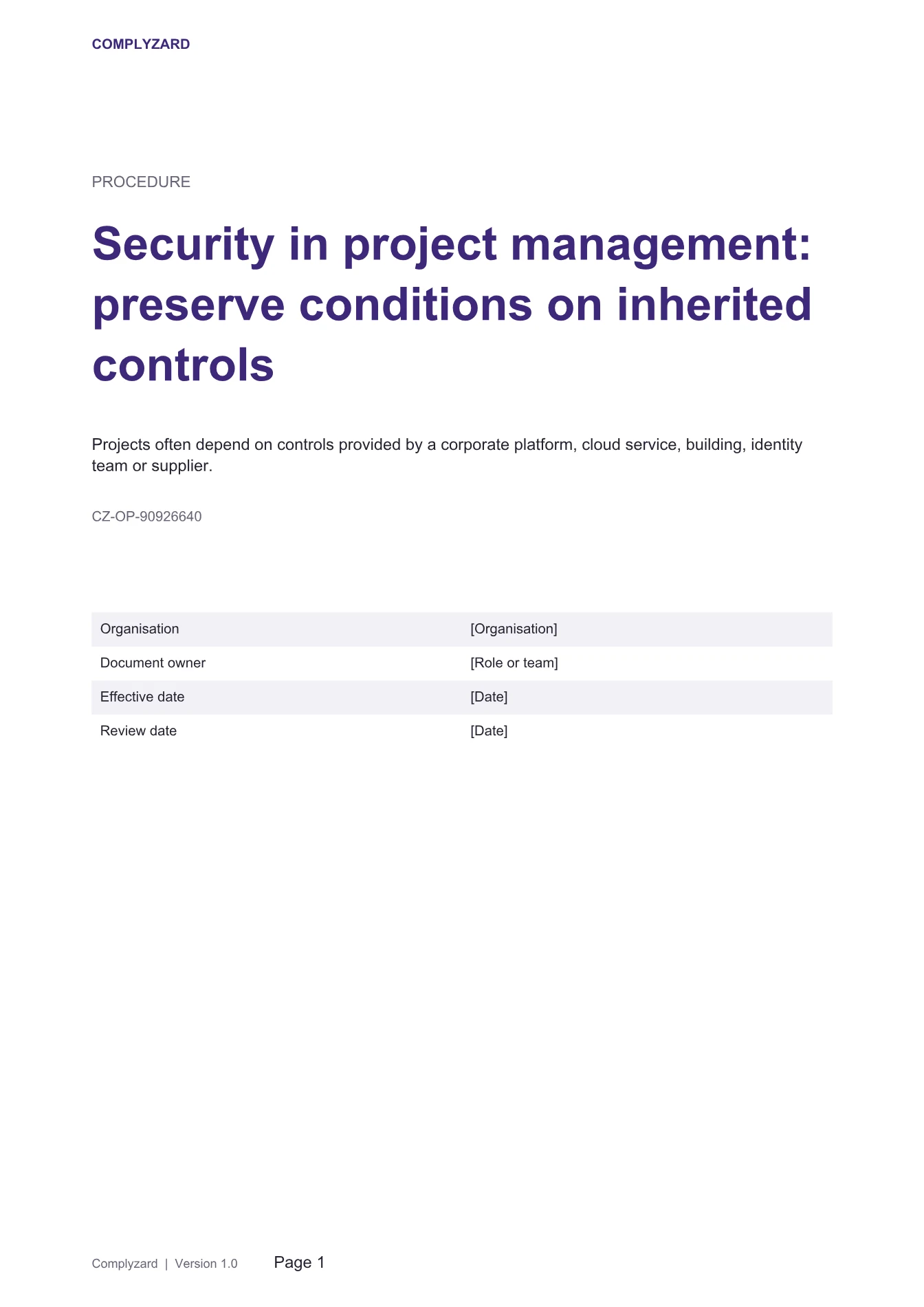 Cover of Security in project management: preserve conditions on inherited controls