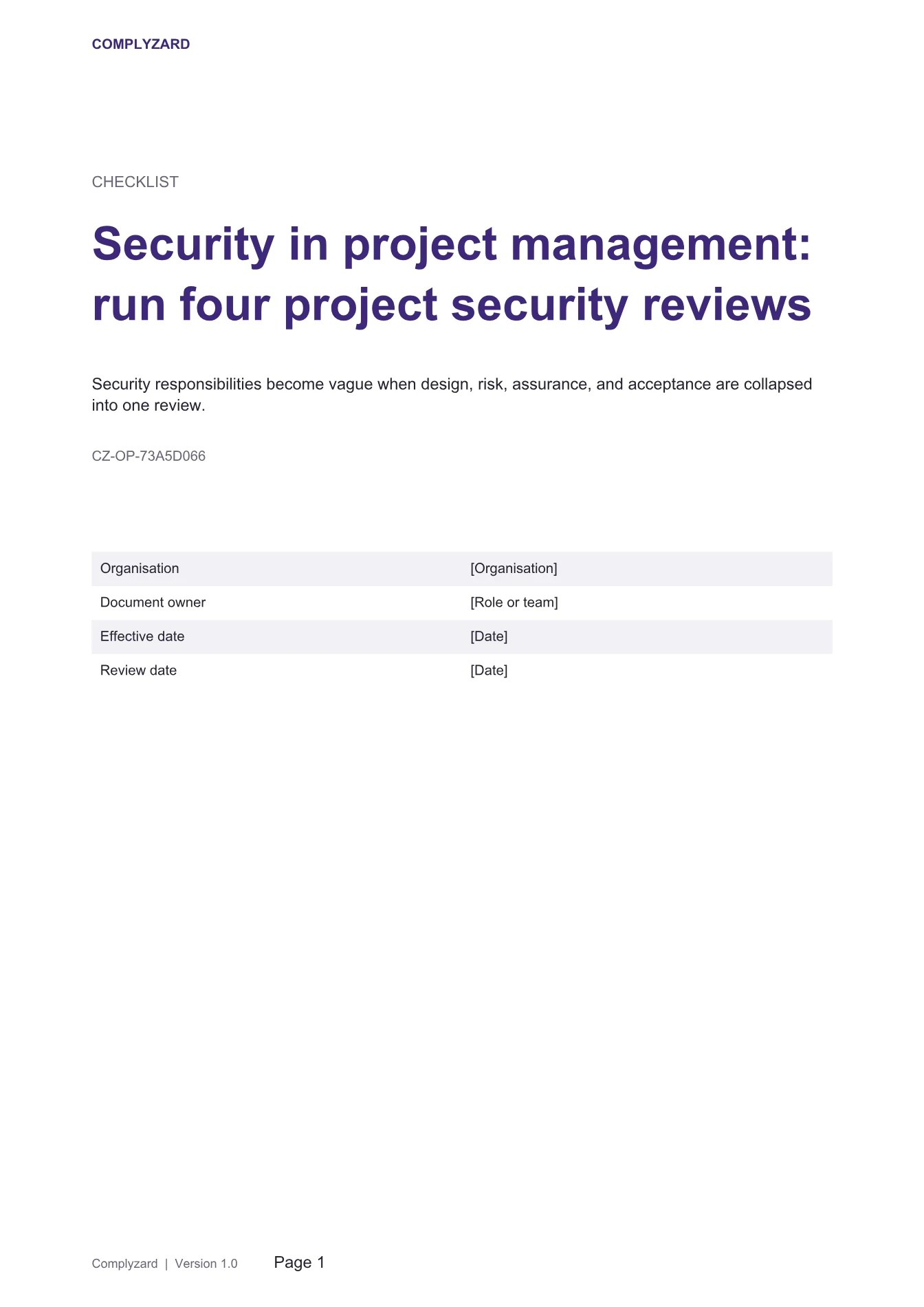 Cover of Security in project management: run four project security reviews