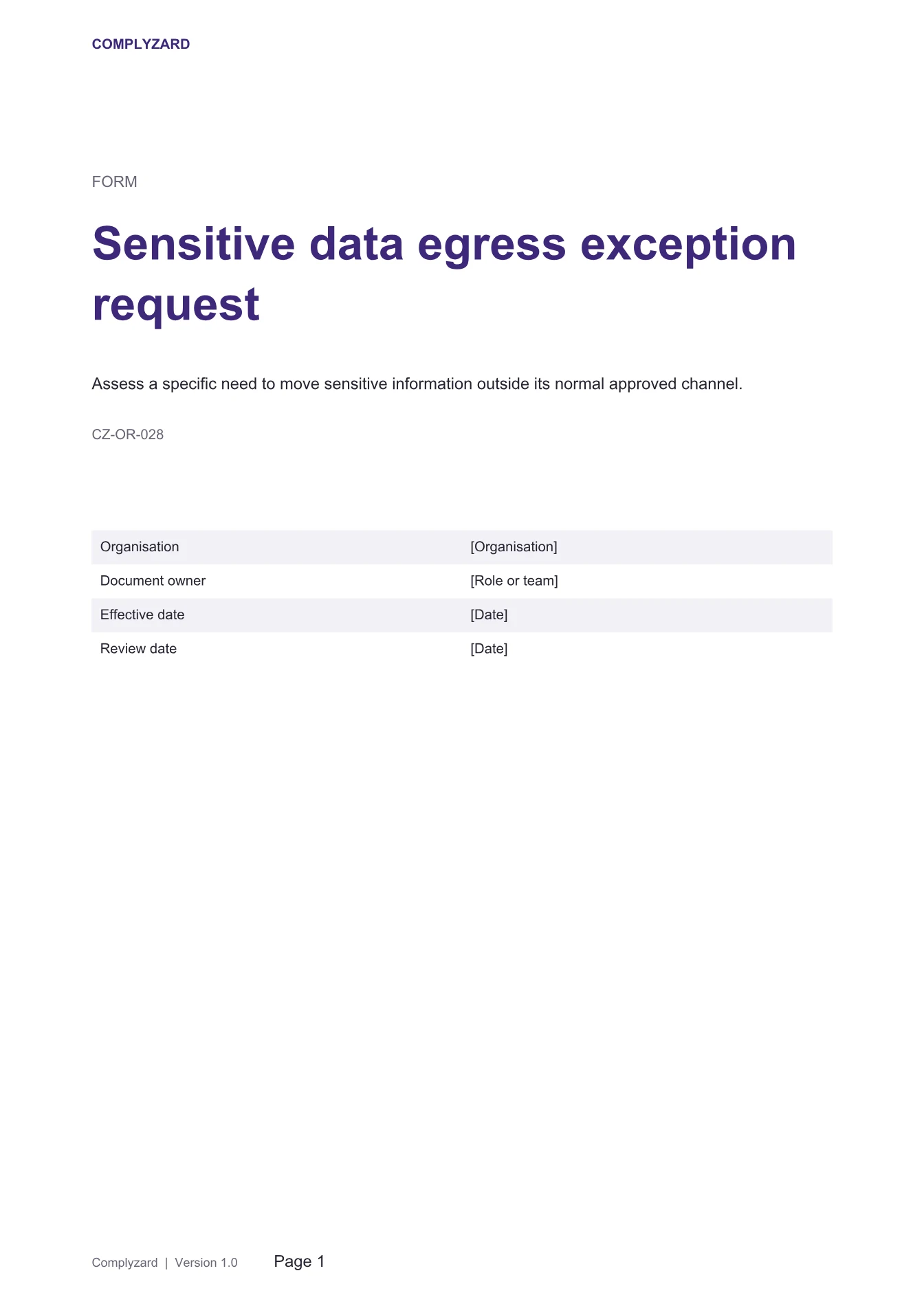 Cover of Sensitive data egress exception request