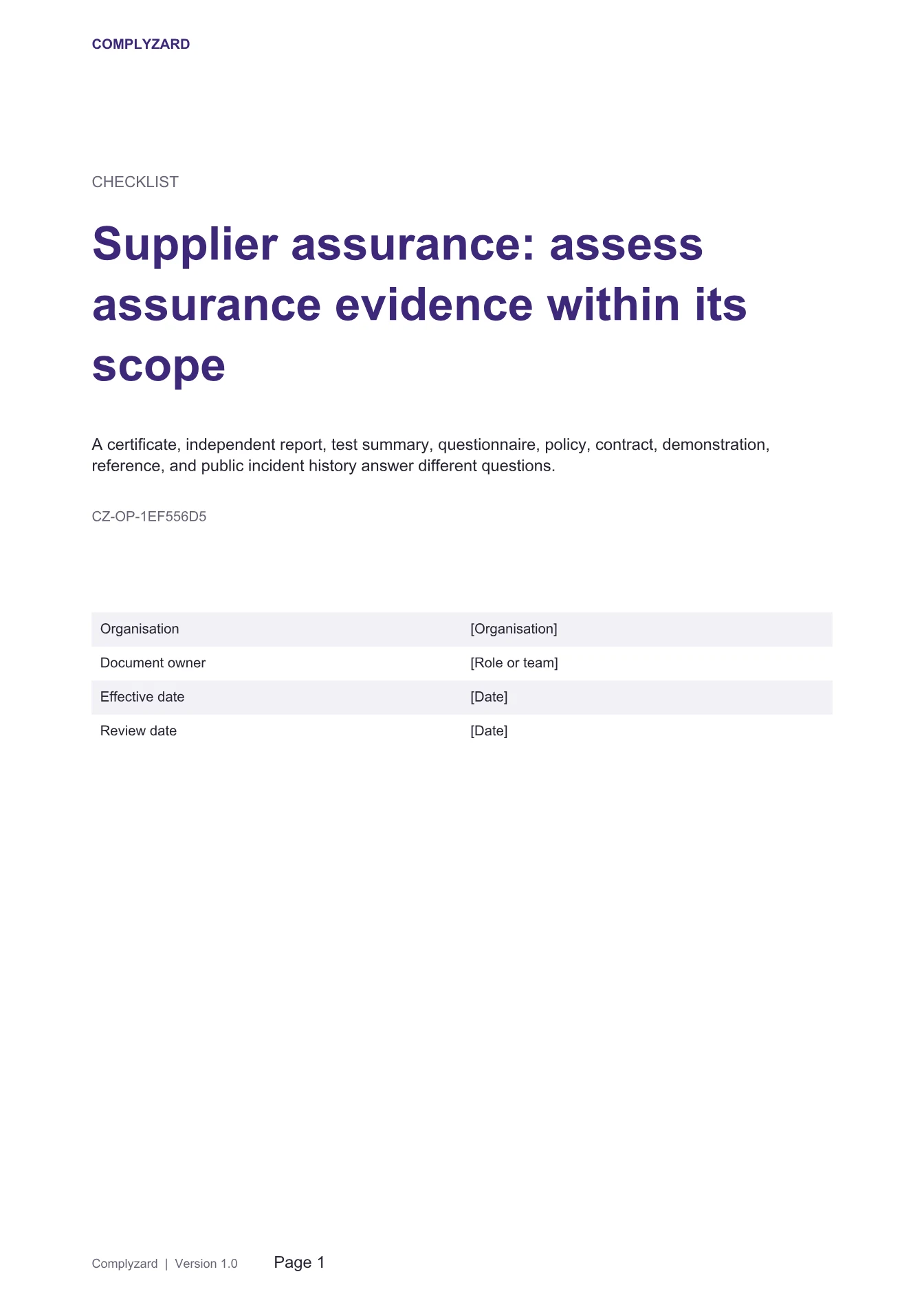 Cover of Supplier assurance: assess assurance evidence within its scope