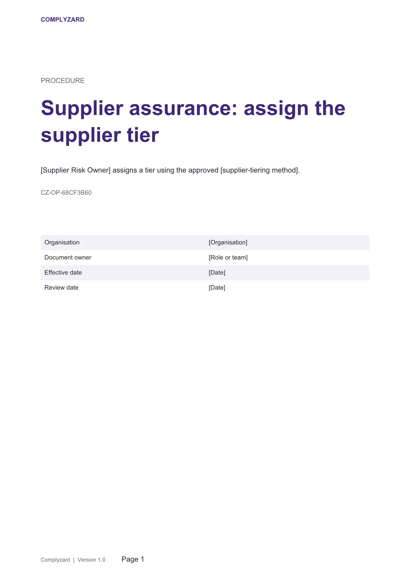 Cover of Supplier assurance: assign the supplier tier