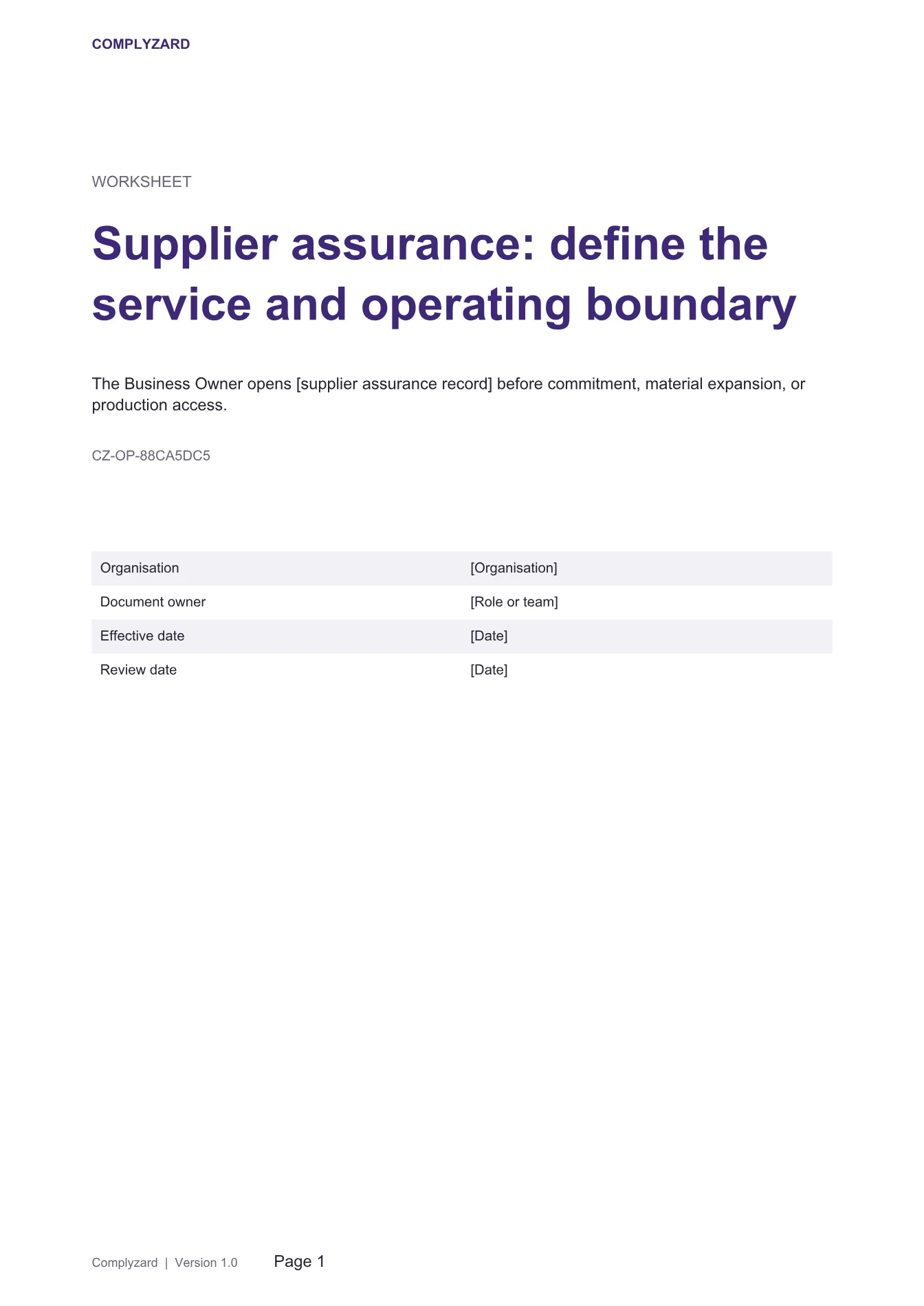 Cover of Supplier assurance: define the service and operating boundary