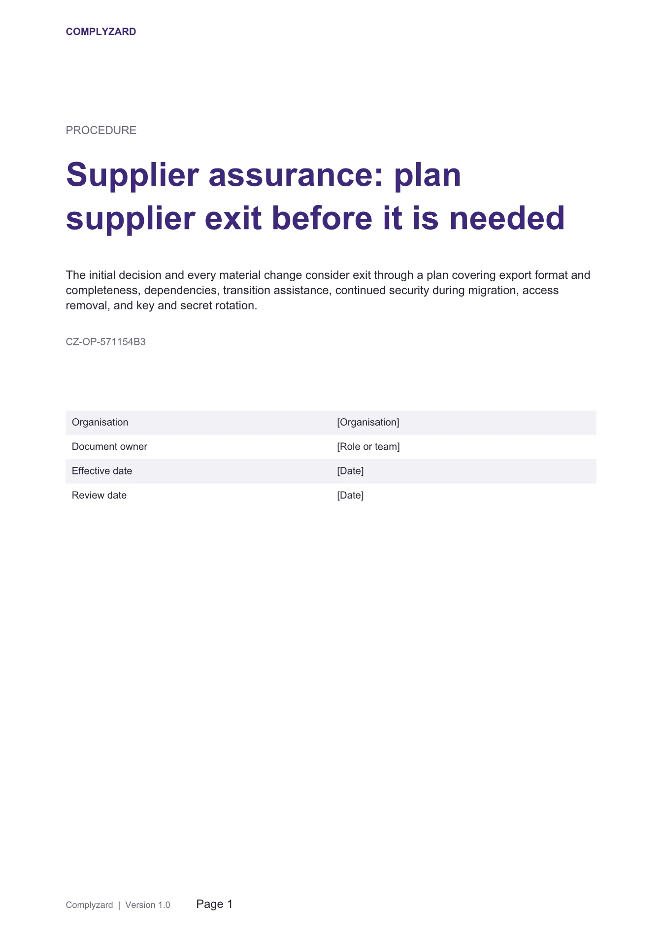 Cover of Supplier assurance: plan supplier exit before it is needed