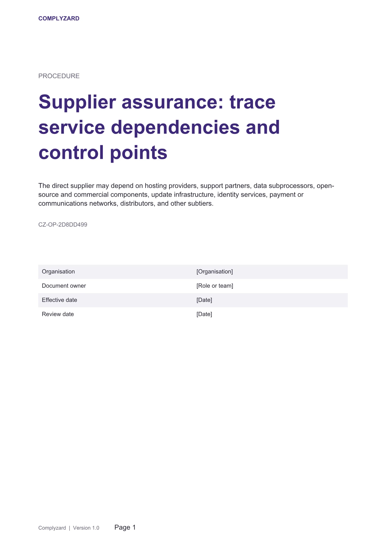 Cover of Supplier assurance: trace service dependencies and control points