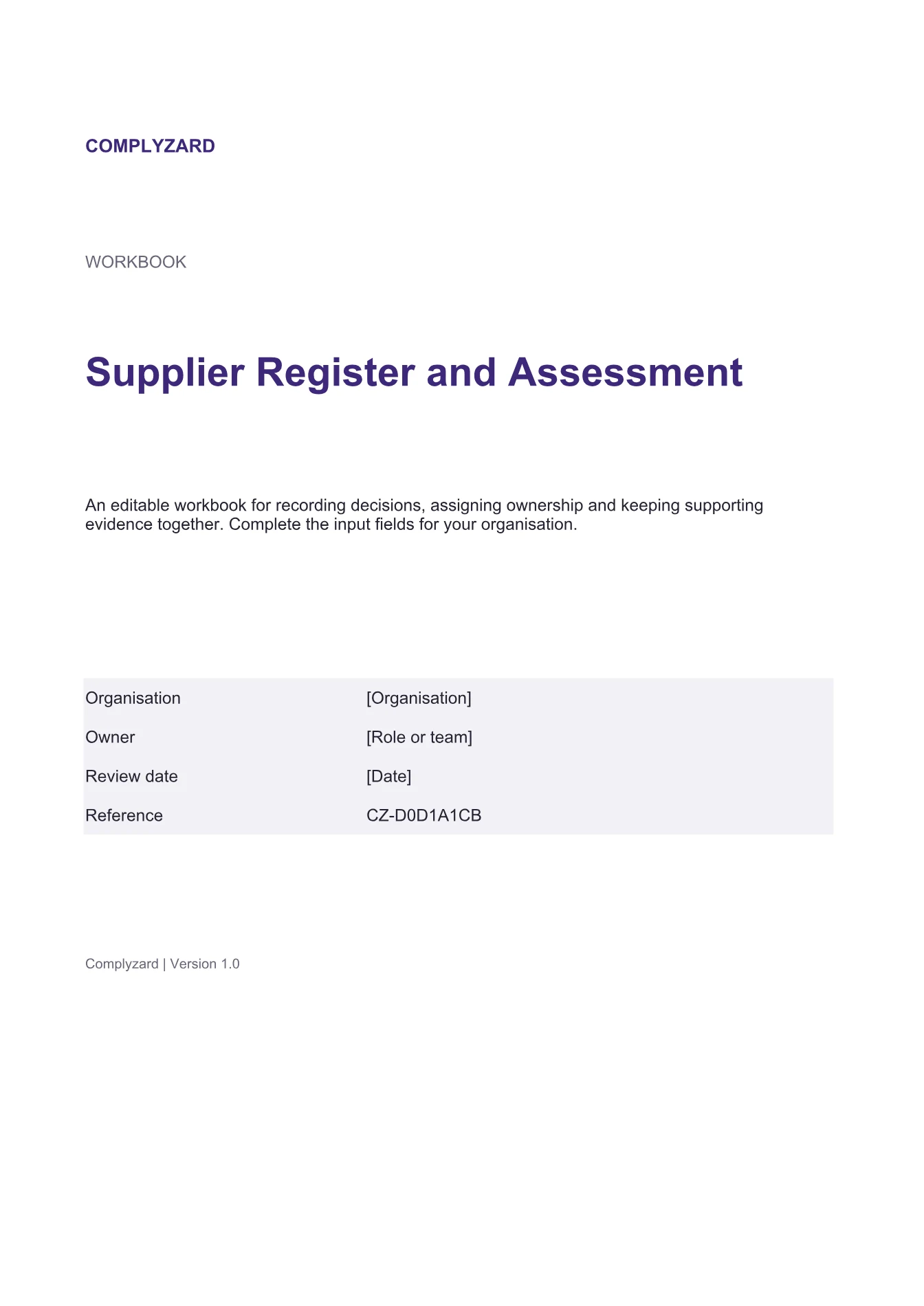 Cover of Supplier Register and Assessment