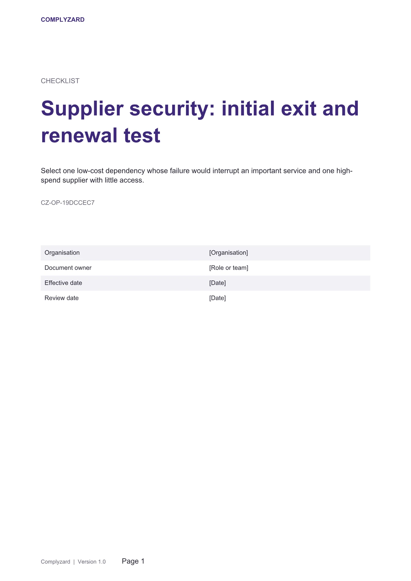 Cover of Supplier security: initial exit and renewal test