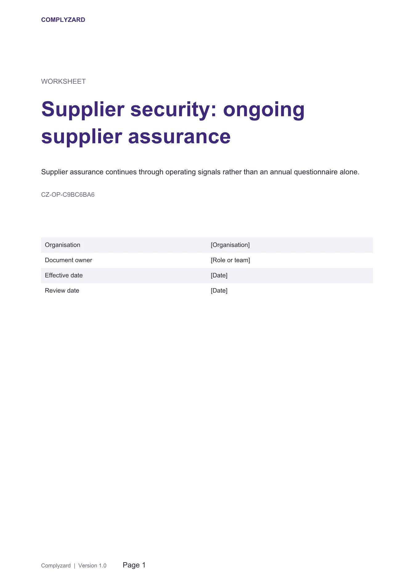 Cover of Supplier security: ongoing supplier assurance