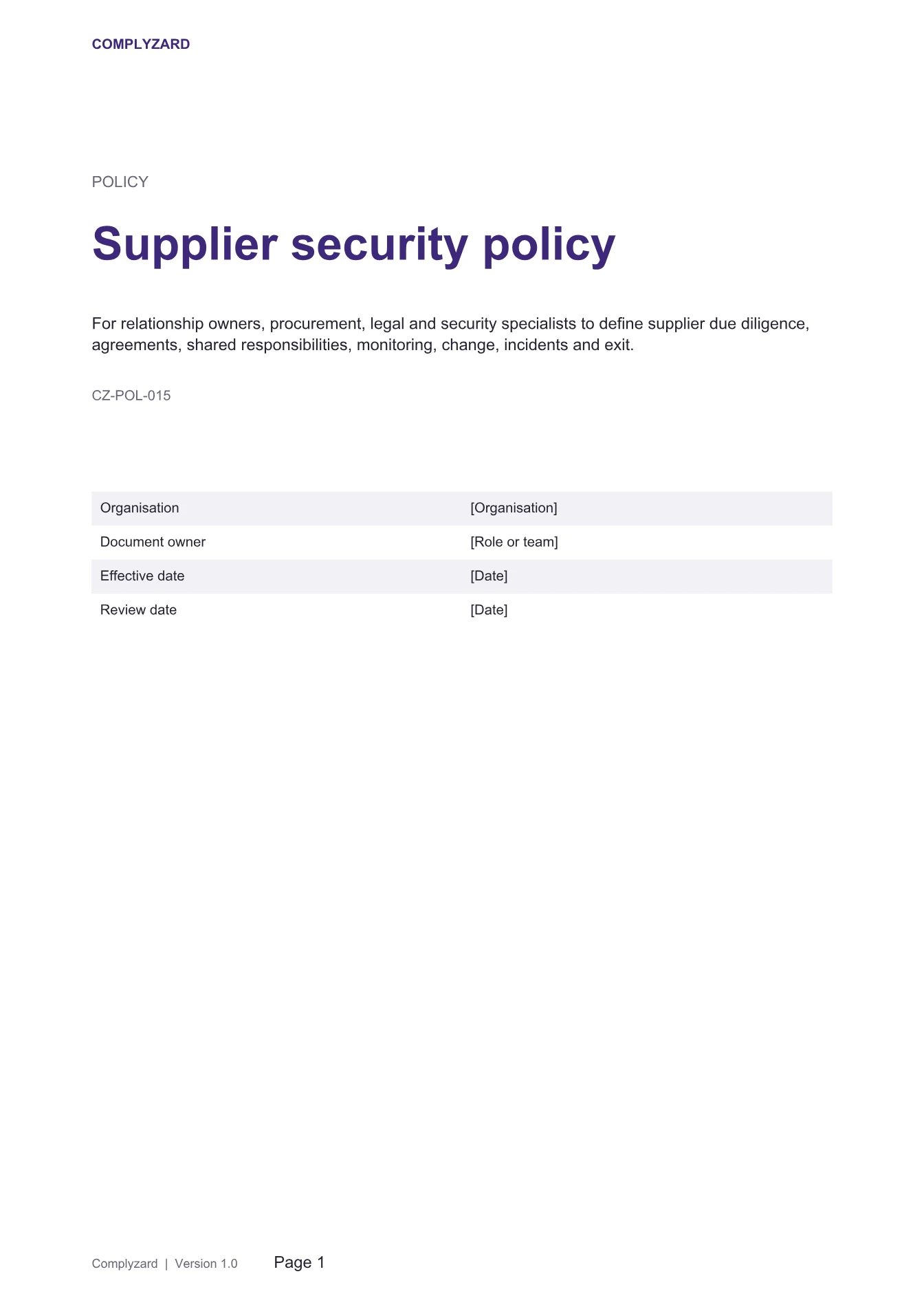Cover of Supplier security policy