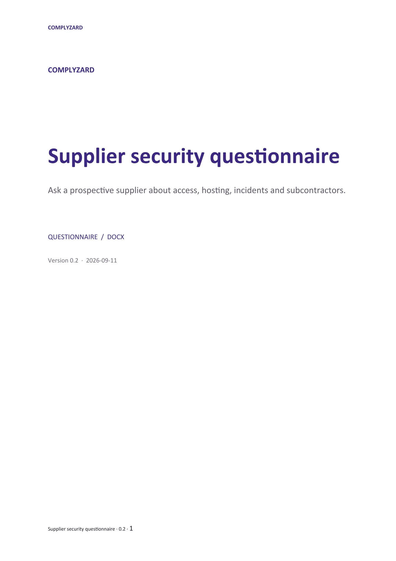 Cover of Supplier security questionnaire