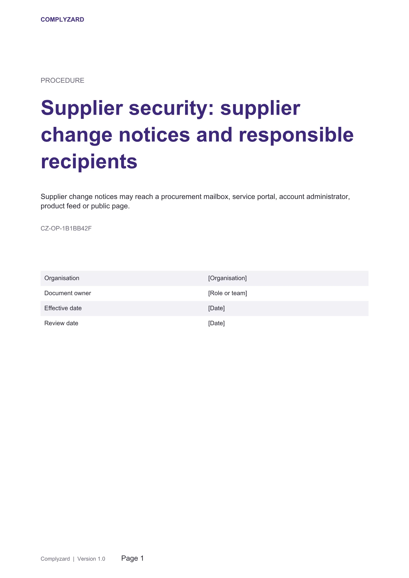 Cover of Supplier security: supplier change notices and responsible recipients