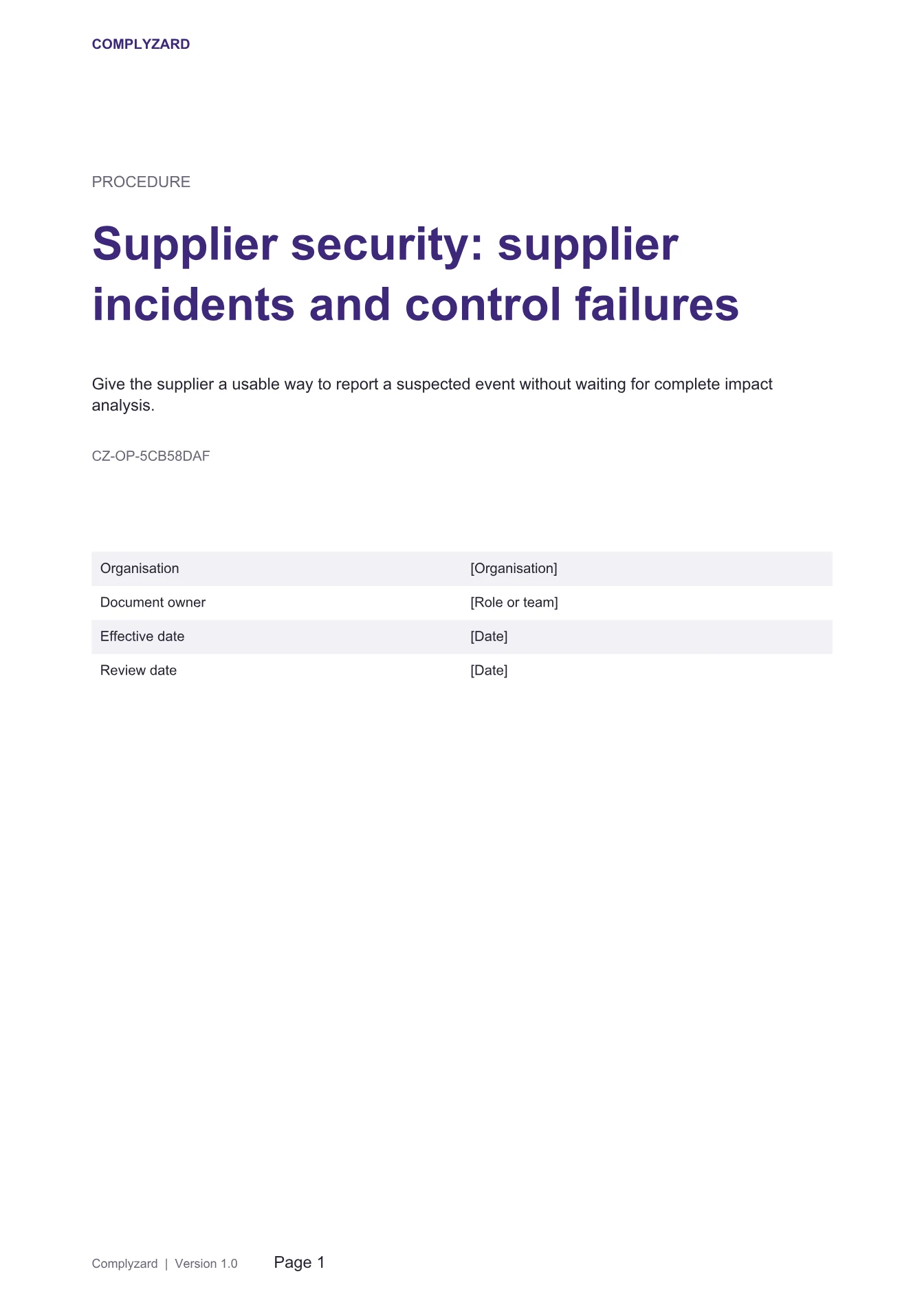 Cover of Supplier security: supplier incidents and control failures