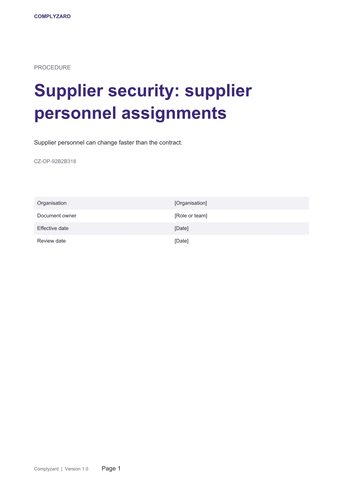Cover of Supplier security: supplier personnel assignments