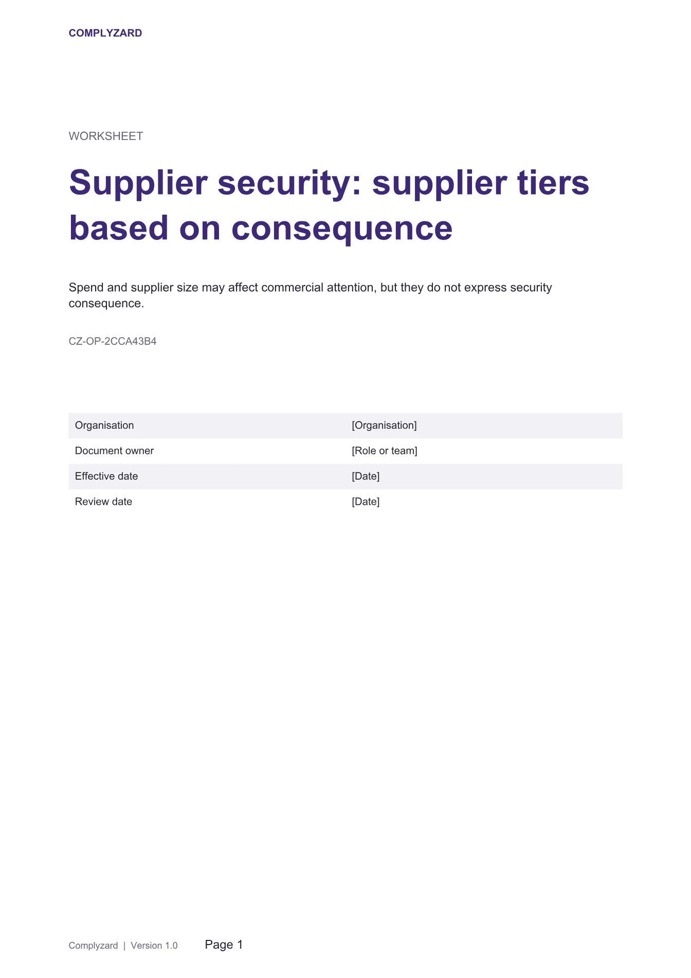 Cover of Supplier security: supplier tiers based on consequence