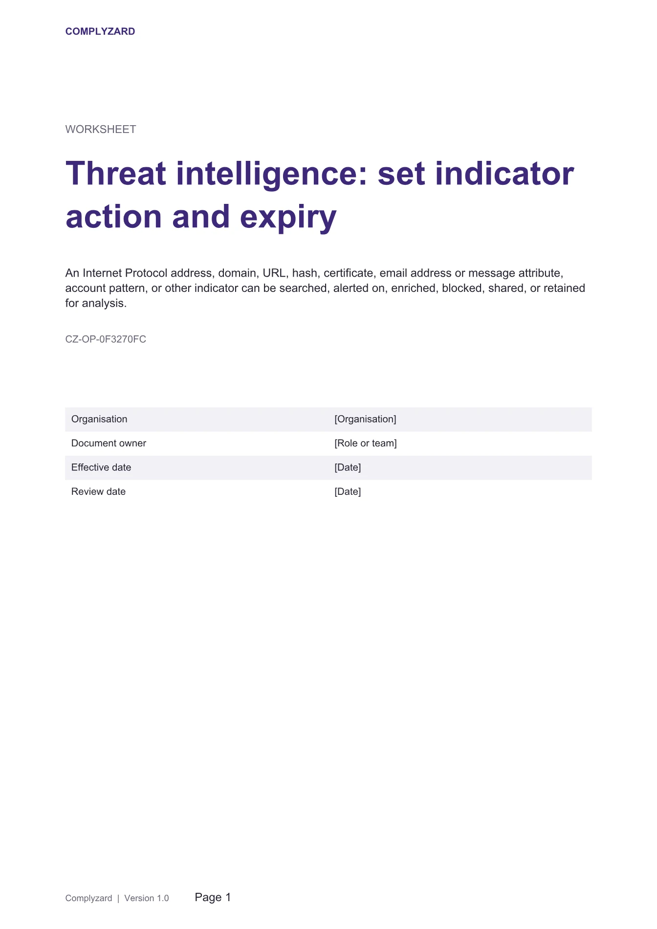 Cover of Threat intelligence: set indicator action and expiry