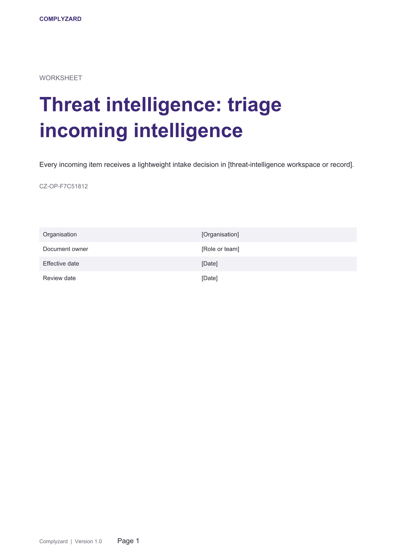 Cover of Threat intelligence: triage incoming intelligence