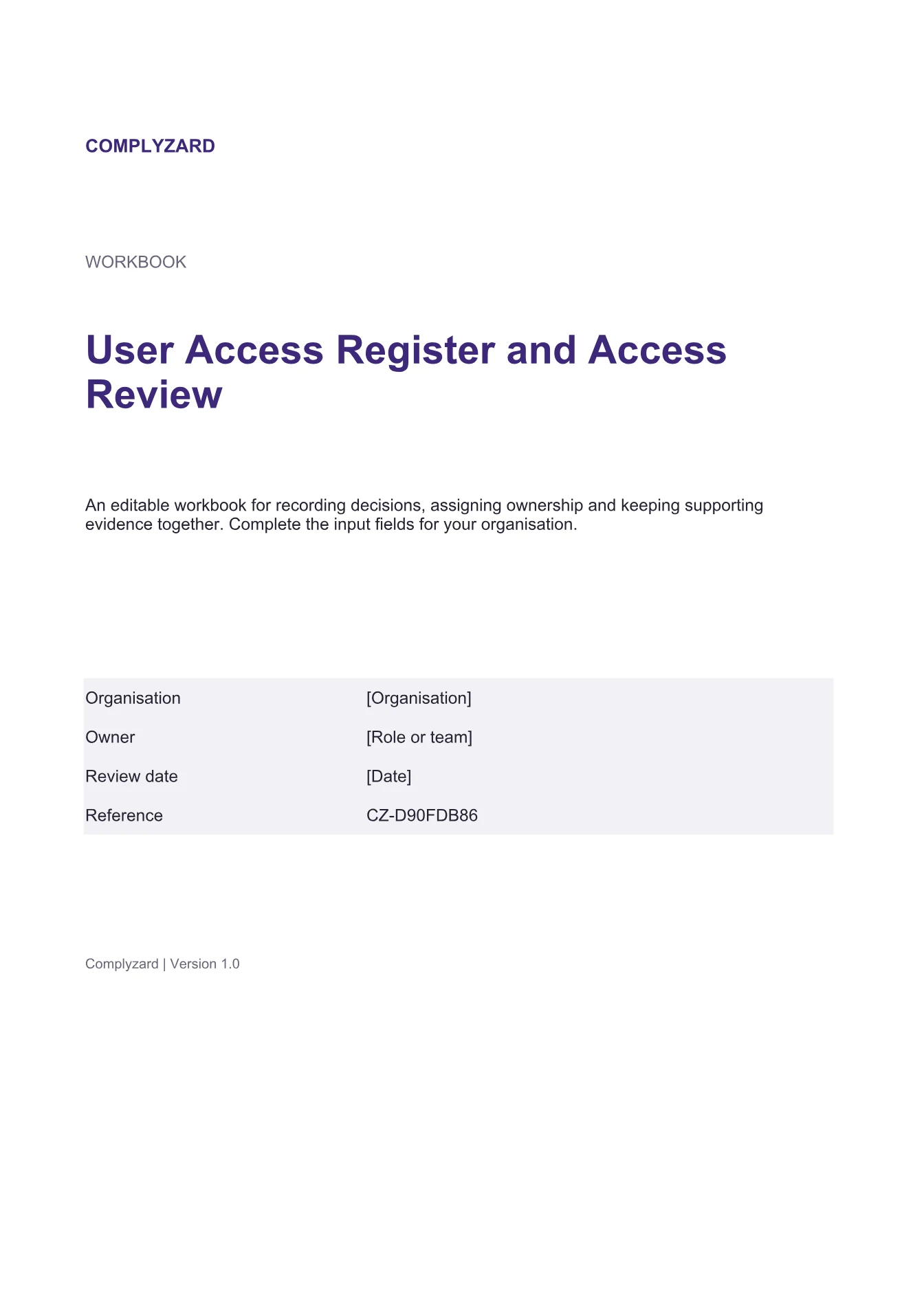 Cover of User Access Register and Access Review