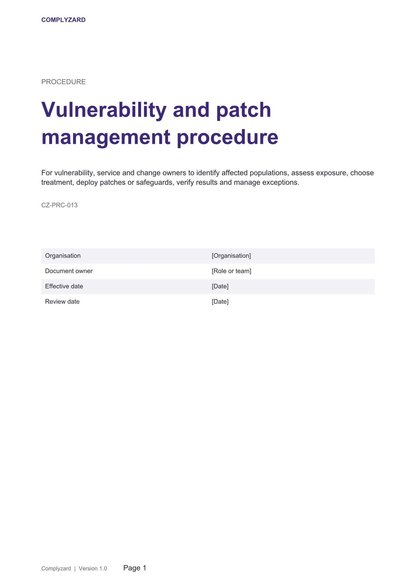 Cover of Vulnerability and patch management procedure