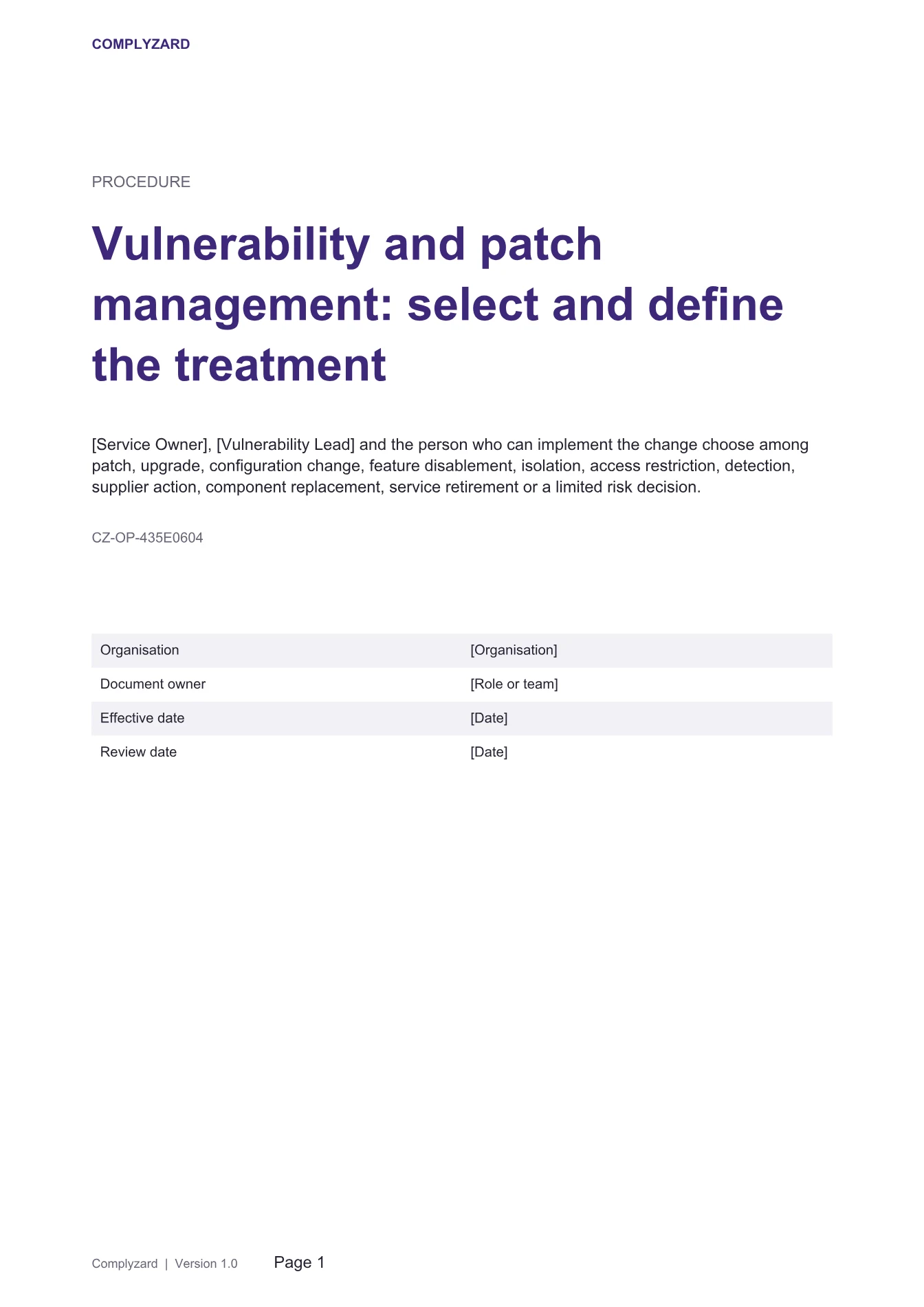 Cover of Vulnerability and patch management: select and define the treatment