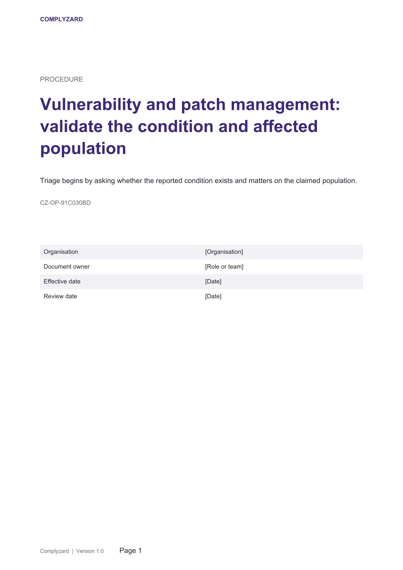 Cover of Vulnerability and patch management: validate the condition and affected population