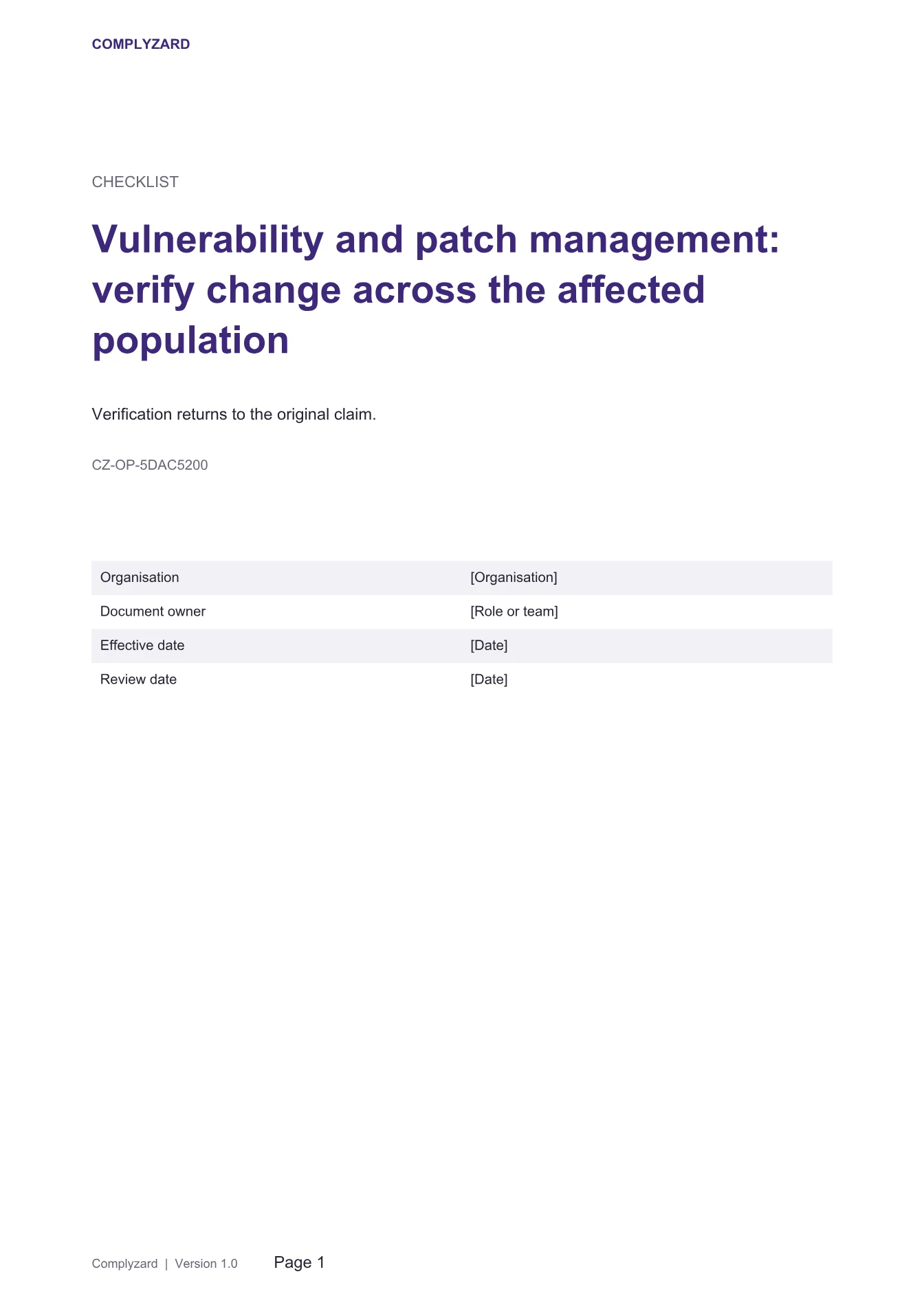 Cover of Vulnerability and patch management: verify change across the affected population