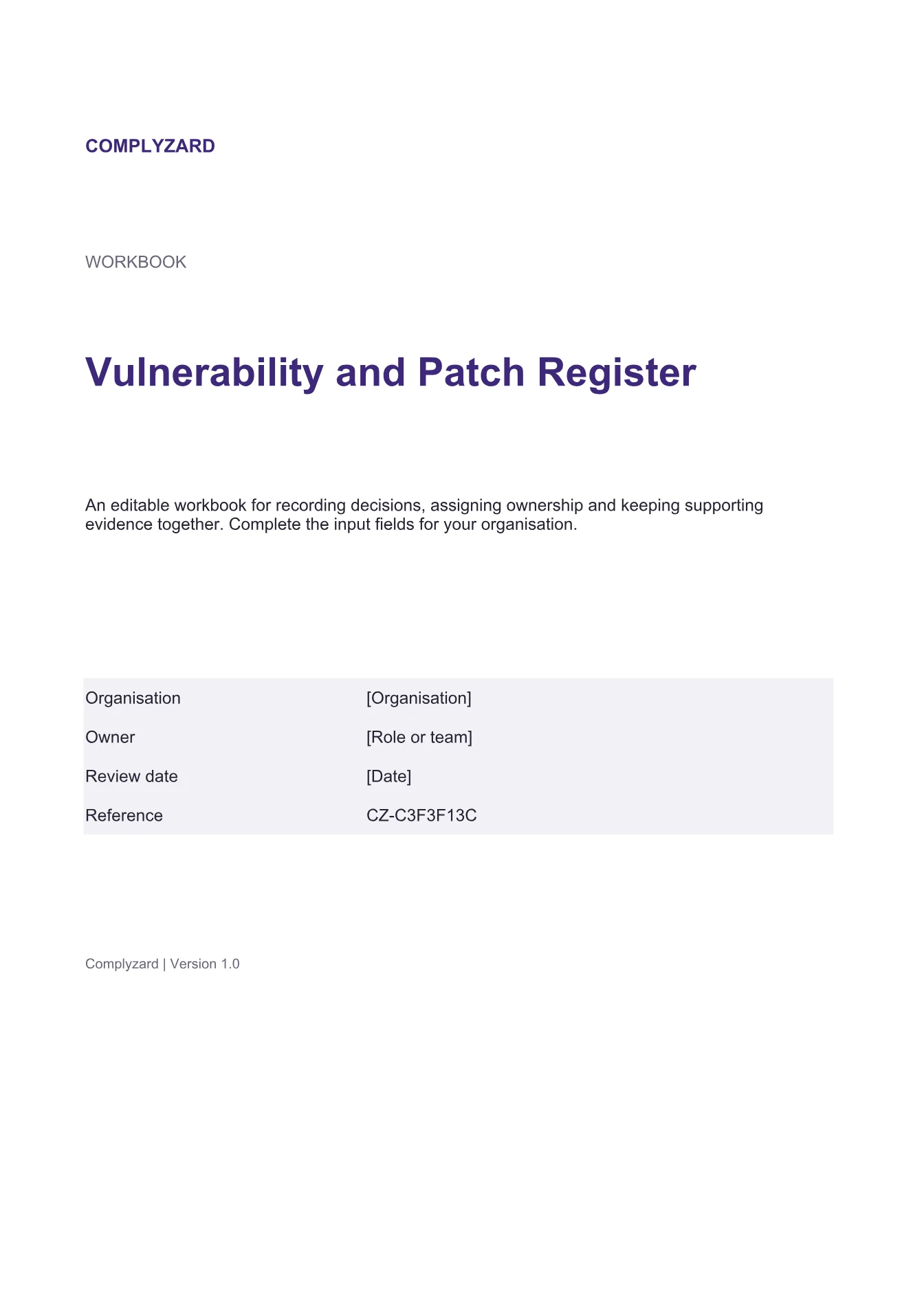 Cover of Vulnerability and Patch Register