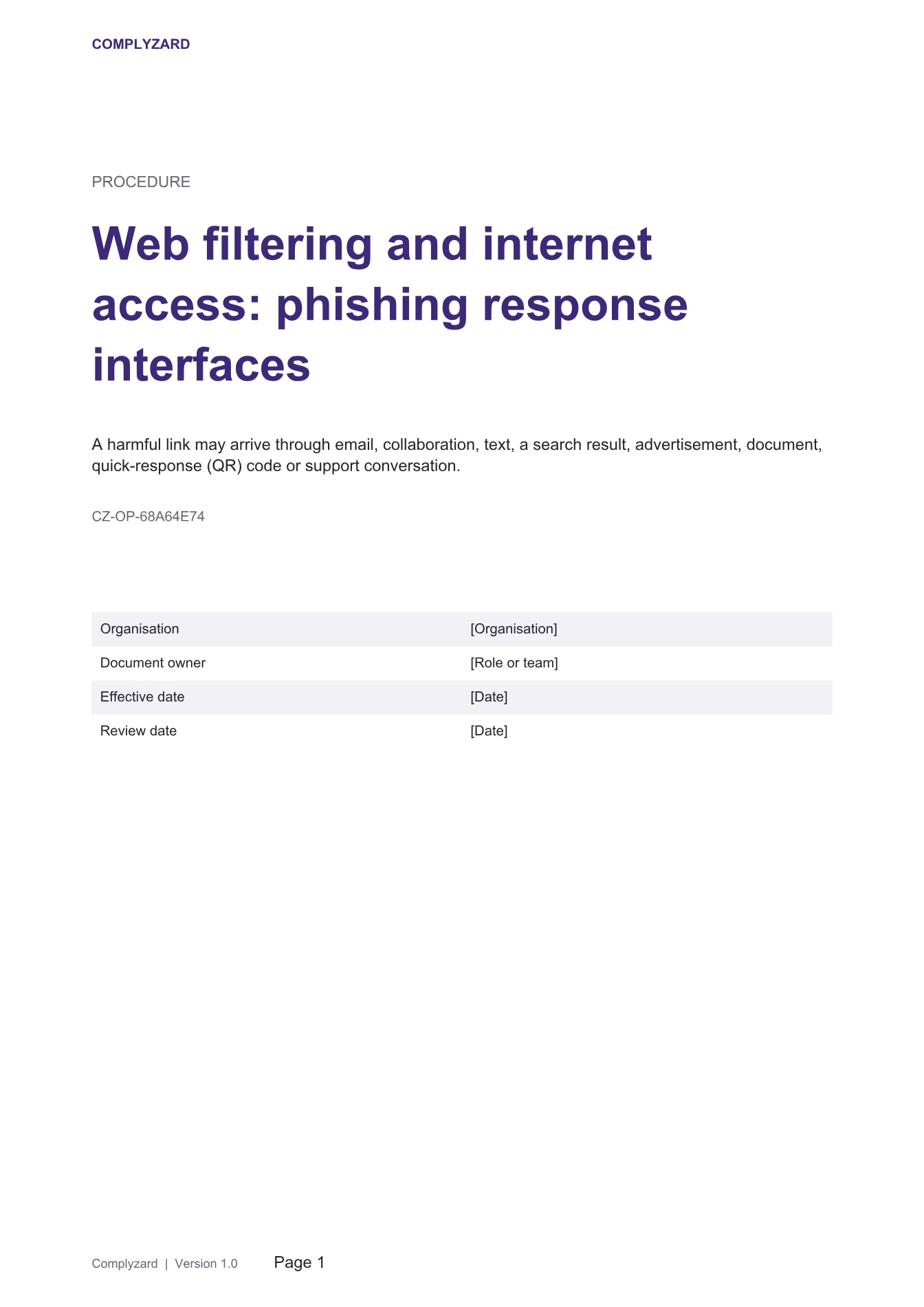 Cover of Web filtering and internet access: phishing response interfaces