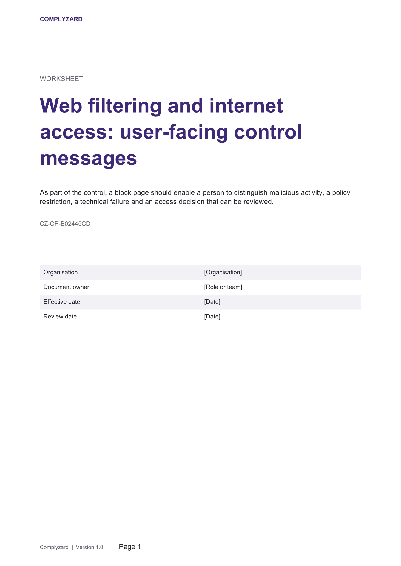 Cover of Web filtering and internet access: user-facing control messages